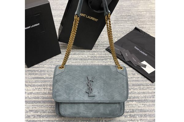 Replica Saint Laurent 633158 YSL NIKI MEDIUM Bag in Blue Y-QUILTED SUEDE