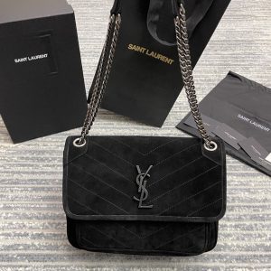 Replica Saint Laurent 633158 YSL NIKI MEDIUM Bag in Black Y-QUILTED SUEDE With Silver Hardware