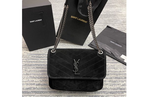 Replica Saint Laurent 633158 YSL NIKI MEDIUM Bag in Black Y-QUILTED SUEDE With Silver Hardware