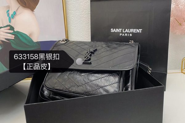 Replica Saint Laurent 633158 YSL niki mediu bag in Black vintage crinkled leather