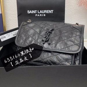 Replica Saint Laurent 633160 YSL niki Baby bag in Black vintage crinkled leather