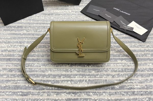 Replica Saint Laurent 634305 YSL SOLFERINO MEDIUM SATCHEL Bag IN Green BOX SAINT LAURENT LEATHER