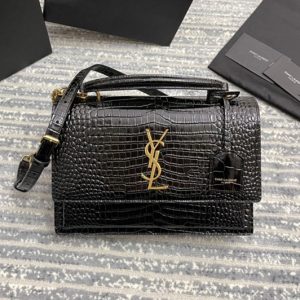 Replica Saint Laurent 634723 YSL MEDIUM SUNSET SATCHEL Bag IN Black Crocodile LEATHER