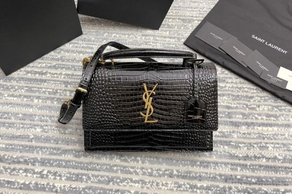 Replica Saint Laurent 634723 YSL MEDIUM SUNSET SATCHEL Bag IN Black Crocodile LEATHER