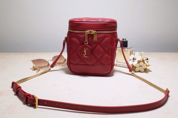 Replica Saint Laurent 649779 YSL 80's vanity bag in Red carre quilted grain de poudre embossed leather