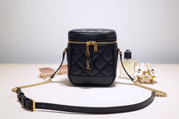 Replica Saint Laurent 649779 YSL 80's vanity bag in Black carre quilted grain de poudre embossed leather