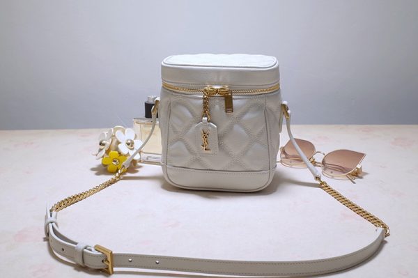 Replica Saint Laurent 649779 YSL 80's vanity bag in White carre quilted grain de poudre embossed leather