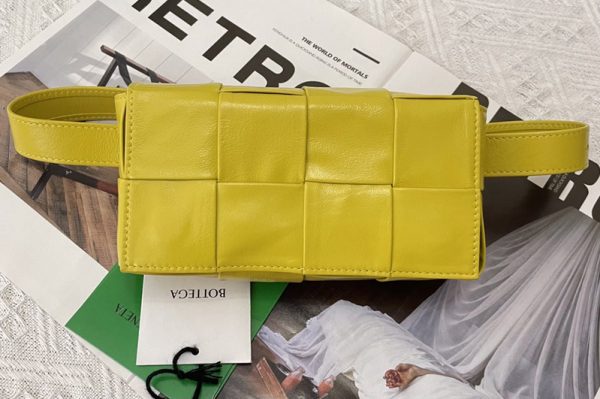 Replica Bottega Veneta 651053 Mini Cassette Belt bag in Yellow Intrecciato Paper Calf leather