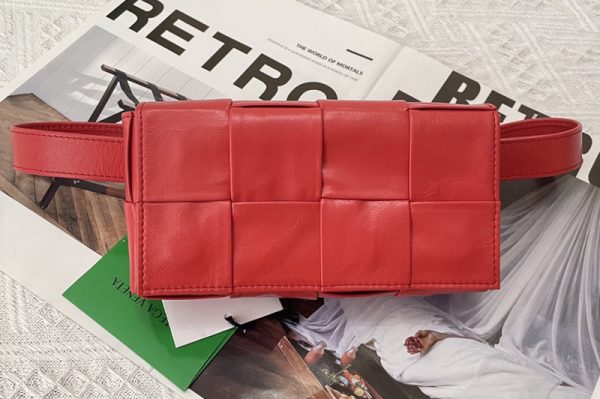 Replica Bottega Veneta 651053 Mini Cassette Belt bag in Red Intrecciato Paper Calf leather