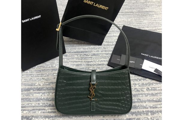 Replica Saint Laurent 657228 YSL LE 5 À 7 HOBO BAG IN Green CROCODILE-EMBOSSED SHINY LEATHER