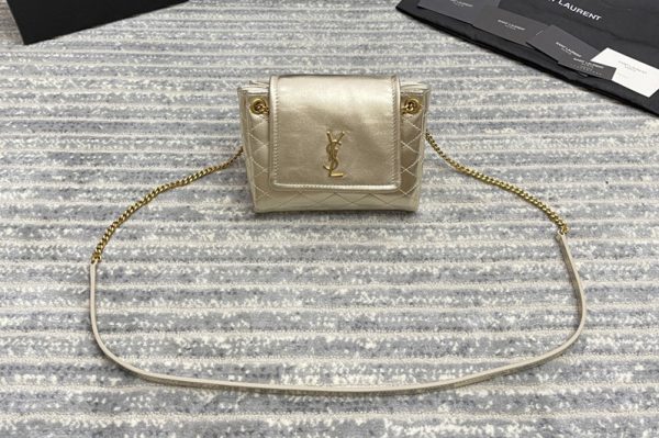 Replica Saint Laurent 672738 YSL MONOGRAM MINI NOLITA bag IN Gold LAMÉ LEATHER