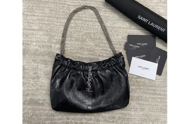 Replica Saint Laurent 681632 YSL Monogram Hobo Bag in Black Leather