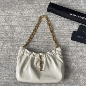 Replica Saint Laurent 681632 YSL Monogram Hobo Bag in White Leather