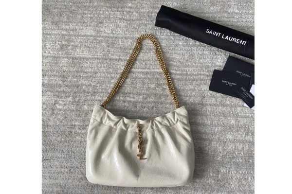 Replica Saint Laurent 681632 YSL Monogram Hobo Bag in White Leather