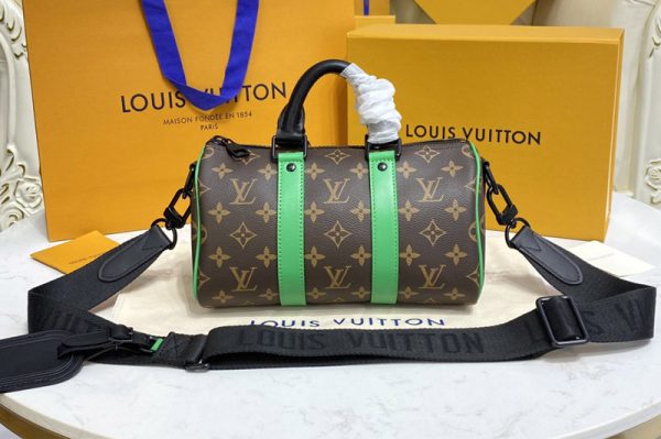 Replica Louis Vuitton M46249 LV Keepall Bandouliere 25 Bag in Monogram Macassar canvas With Green