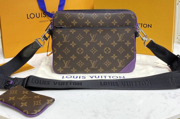 Replica Louis Vuitton M46266 LV Trio Messenger Bag in Monogram Macassar coated canvas and Purple cowhide leather