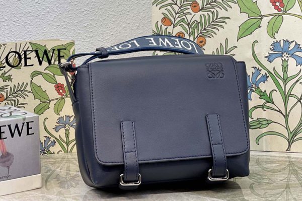 Replica Loewe XS Military messenger bag in Blue supple smooth calfskin and jacquard