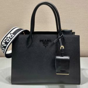 Replica Prada 1BA155 Monochrome medium Saffiano bag in Black Saffiano Leather