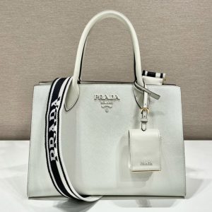 Replica Prada 1BA155 Monochrome medium Saffiano bag in White Saffiano Leather