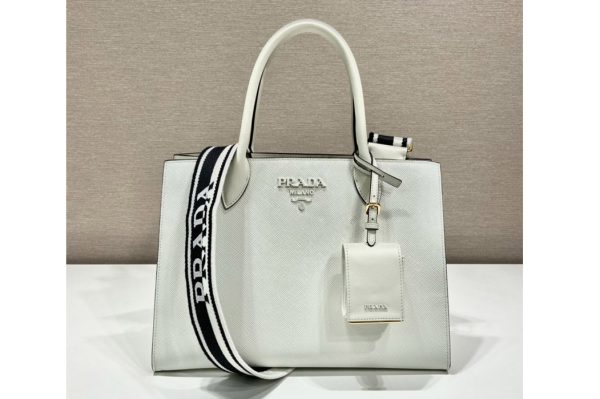 Replica Prada 1BA155 Monochrome medium Saffiano bag in White Saffiano Leather