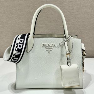 Replica Prada 1BA156 Small Saffiano Leather Prada Monochrome Bag in White Saffiano Leather