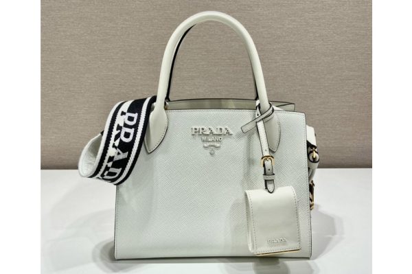 Replica Prada 1BA156 Small Saffiano Leather Prada Monochrome Bag in White Saffiano Leather