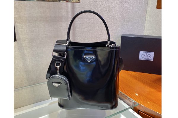 Replica Prada 1BA212 Medium Saffiano Leather Prada Panier Bag in Black Leather