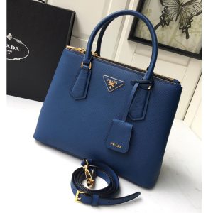 Replica Prada 1BA232 Medium Prada Galleria Saffiano leather bag in Blue Saffiano leather