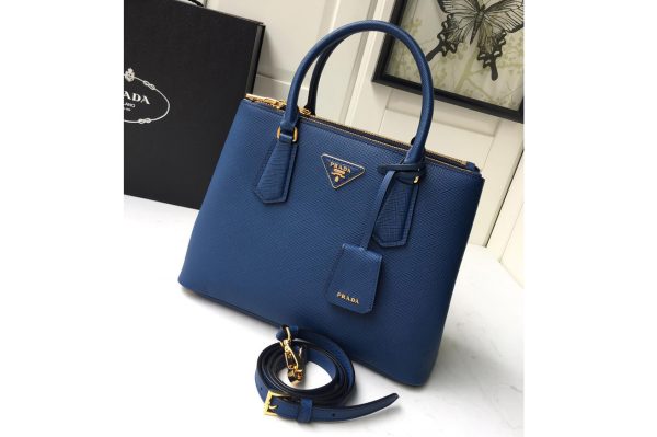 Replica Prada 1BA232 Medium Prada Galleria Saffiano leather bag in Blue Saffiano leather