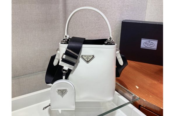 Replica Prada 1BA319 Saffiano Leather Prada Panier Bag in White Leather