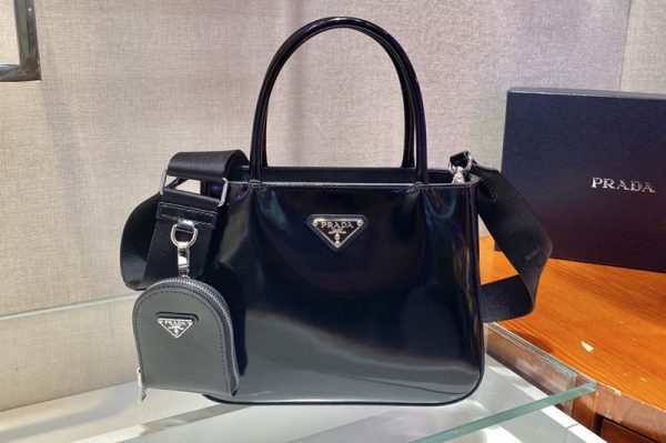 Replica Prada 1BA320 Prada Galleria brushed leather small bag in Black Leather