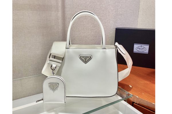 Replica Prada 1BA320 Prada Galleria brushed leather small bag in White Leather