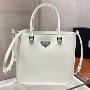 Replica Prada 1BA330 Brushed leather tote bag in White Leather