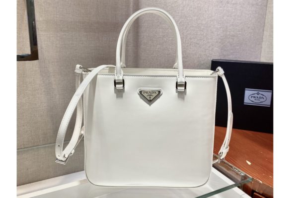 Replica Prada 1BA330 Brushed leather tote bag in White Leather