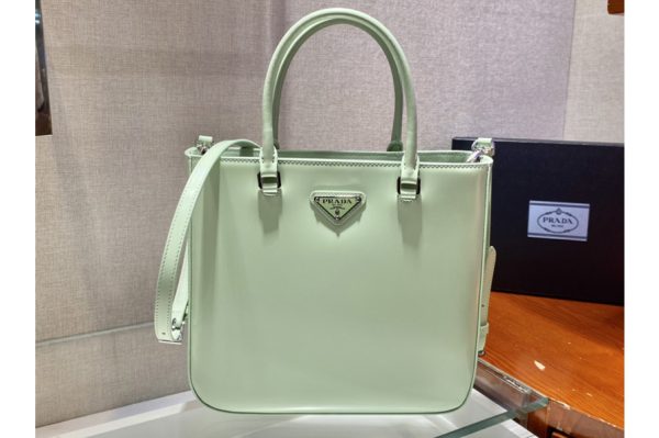 Replica Prada 1BA330 Brushed leather tote bag in Green Leather