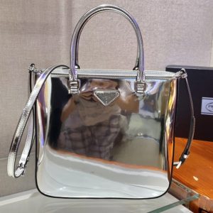 Replica Prada 1BA330 Brushed leather tote bag in Silver Leather