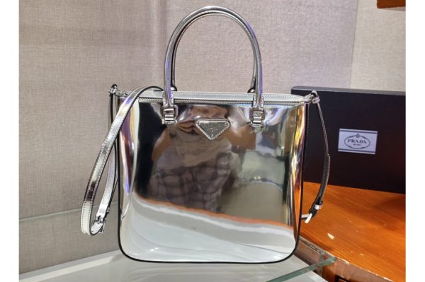 Replica Prada 1BA330 Brushed leather tote bag in Silver Leather