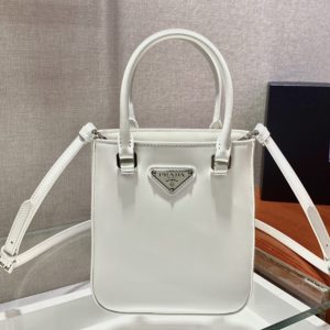 Replica Prada 1BA331 Small brushed leather tote Bag in White Leather