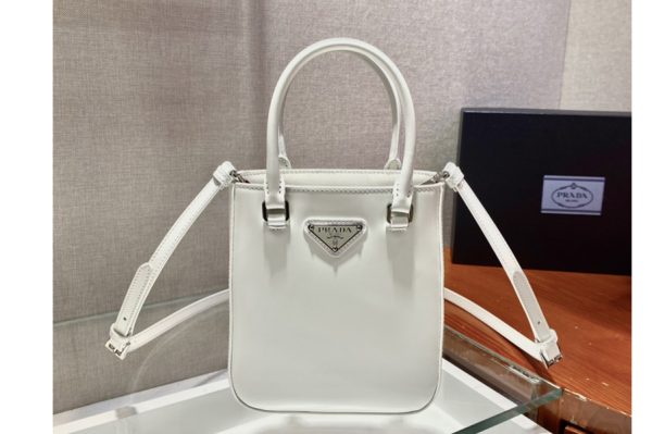 Replica Prada 1BA331 Small brushed leather tote Bag in White Leather