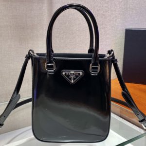 Replica Prada 1BA331 Small brushed leather tote Bag in Black Leather