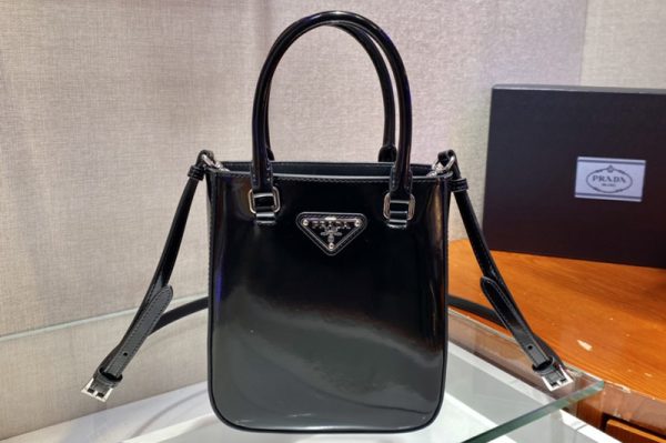 Replica Prada 1BA331 Small brushed leather tote Bag in Black Leather