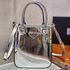 Replica Prada 1BA331 Small brushed leather tote Bag in Silver brushed leather