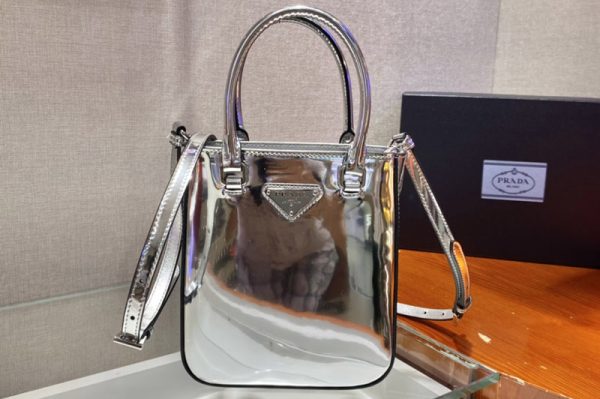 Replica Prada 1BA331 Small brushed leather tote Bag in Silver brushed leather