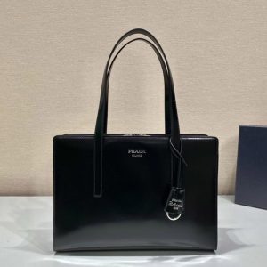 Replica Prada 1BA350 Re-Edition 1995 brushed-leather medium handbag in Black Leather