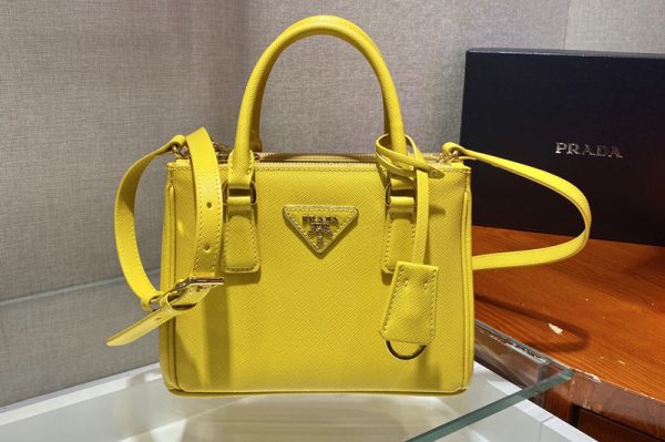 Replica Prada 1BA906 Prada Galleria Saffiano leather micro-bag in Yellow Saffiano leather