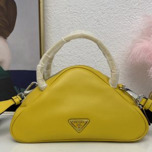 Replica Prada 1BB082 Leather Prada Triangle bag in Yellow Leather