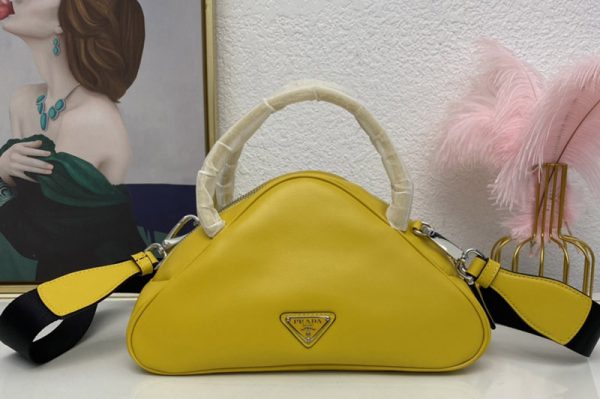 Replica Prada 1BB082 Leather Prada Triangle bag in Yellow Leather