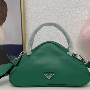 Replica Prada 1BB082 Leather Prada Triangle bag in Green Leather