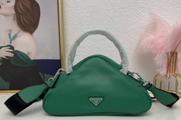 Replica Prada 1BB082 Leather Prada Triangle bag in Green Leather