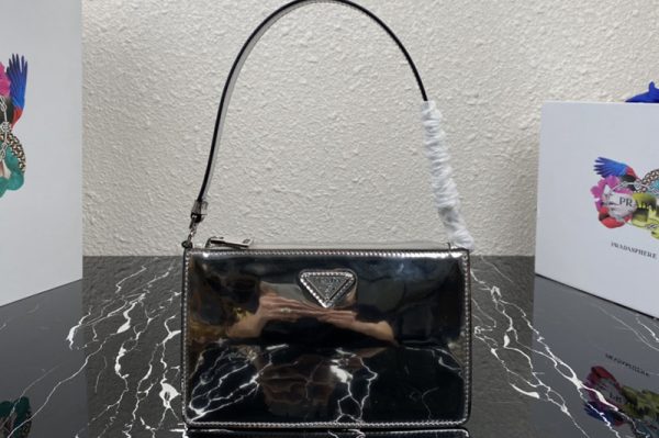 Replica Prada 1BC155 Brushed leather mini-bag in Silver brushed leather